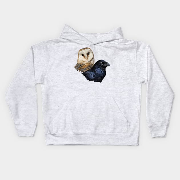 Raven and Owl Kids Hoodie by obscurite